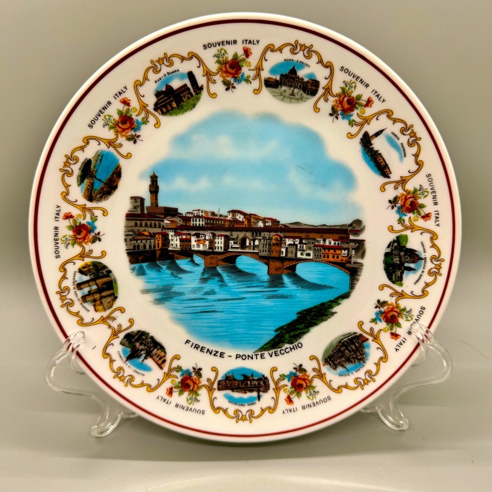 Vintage Fontebasso Treviso Italy Firenze Florence Ponte Vecchio Souvenir Plate